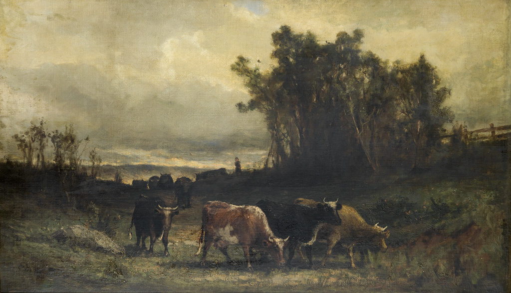 EDWARD M. BANNISTER  (1828 - 1901) Untitled (Cow Herd in Pastoral Landscape).